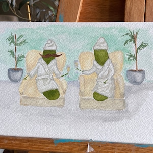 Whimsical Pickles with Mustaches Relaxing at the Spa Watercolor Art Print image 8