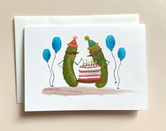 Whimsical Pickles Happy Birthday Party Blank Greeting Card