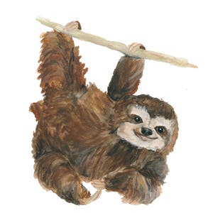 Swinging Sloth Nursery Animal Watercolor Art Print image 4