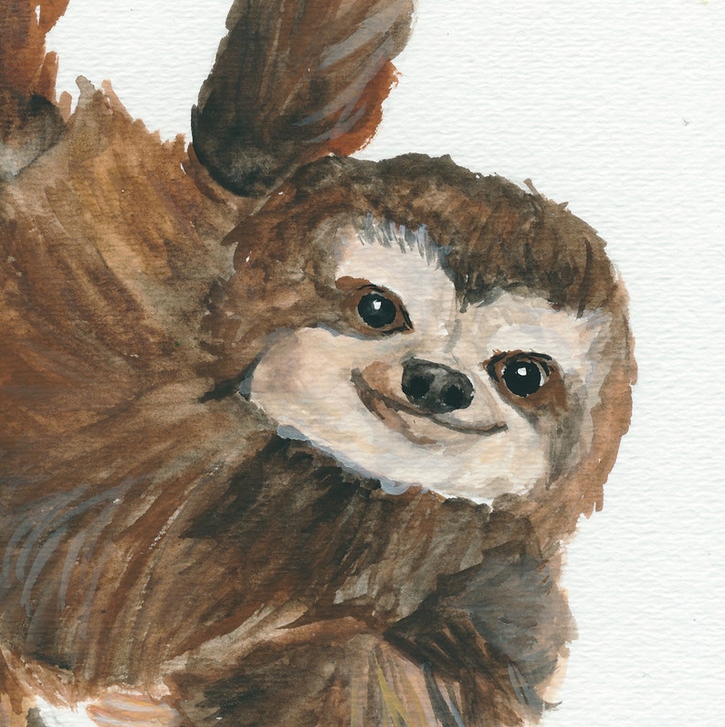 Swinging Sloth Nursery Animal Watercolor Art Print image 2