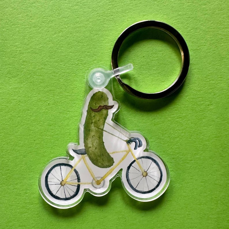 Whimsical Pickle Riding a Bicycle KEYCHAIN - Etsy
