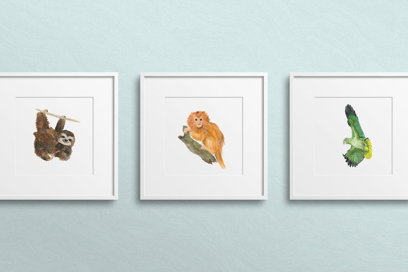 Swinging Sloth Nursery Animal Watercolor Art Print image 3