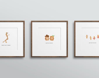 Set of Three Whimsical Dancing Pasta Kitchen Print