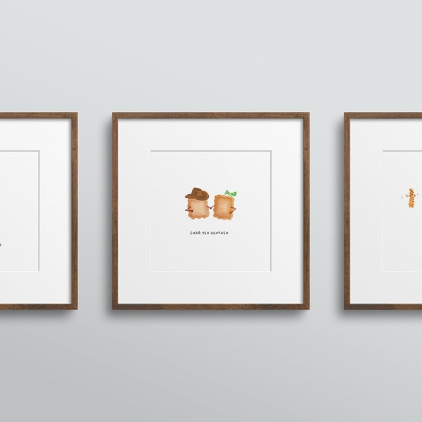 Set of Three Whimsical Dancing Pasta Kitchen Print