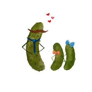 Whimsical Pickle Dad and Kids Family Personalized Watercolor Art Print image 3