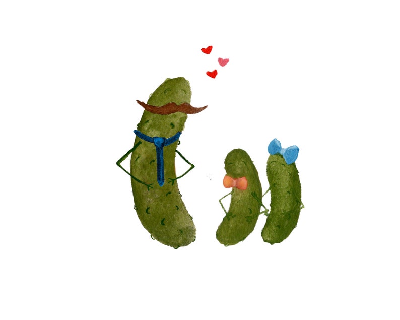 Whimsical Pickle Dad and Kids Family Personalized Watercolor Art Print image 3