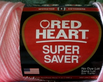 One Large Skein of Red Heart Super Saver Yarn/Petal Pink/364 Yards/100% Acrylic/7 oz