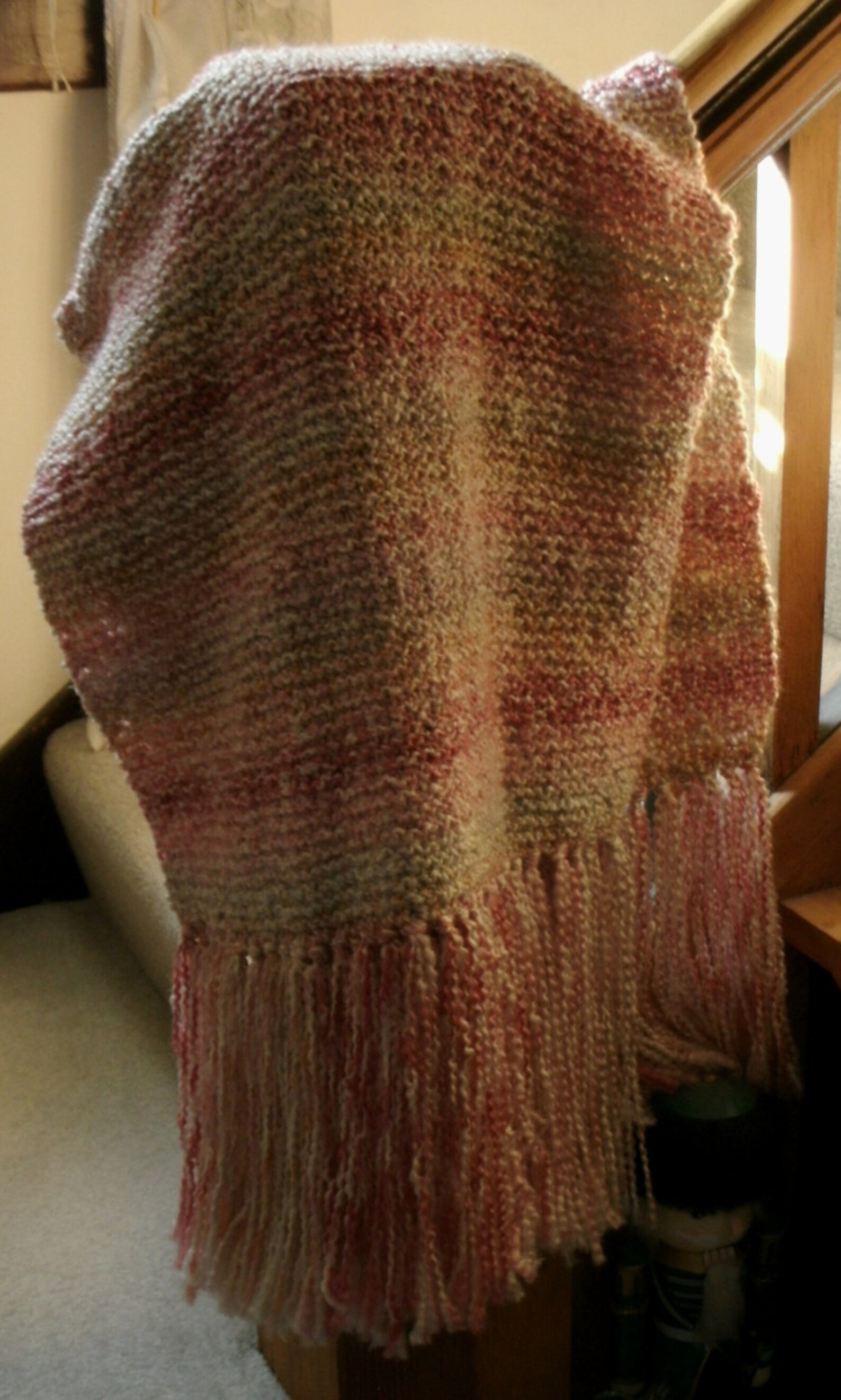 Handmade Knit Prayer Shawl W/fringes/20 X 56 Inches/lion Brand Parfait