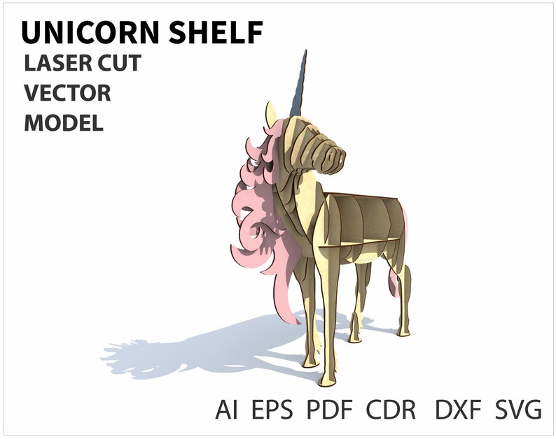 animal decor CNC files Wood shelf Unicorn shelf decor diy shelf Vector model for cnc laser and router cutting unicorn gift