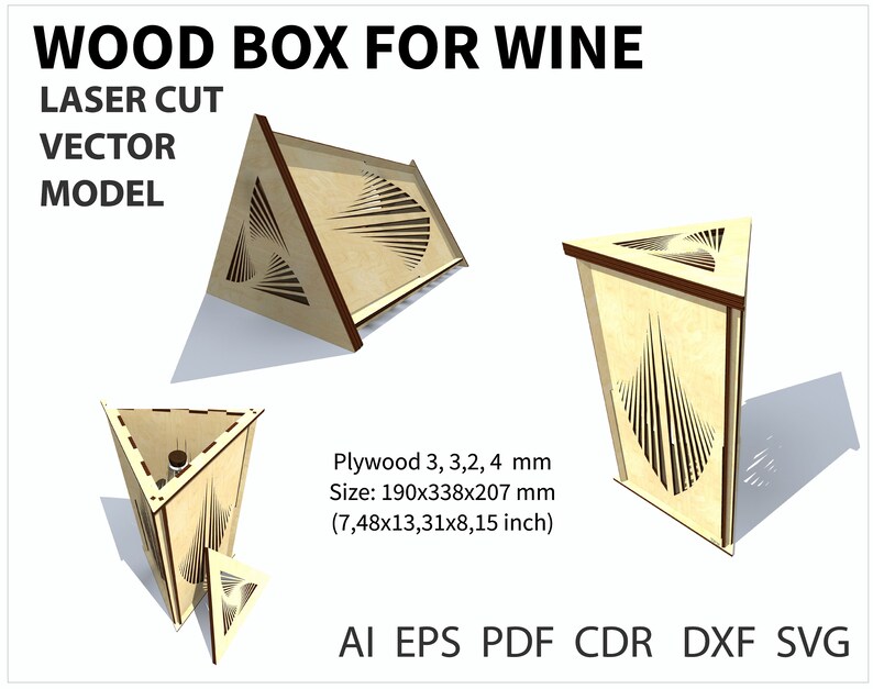 Laser cut wine box template. Plywood wine box template. Etsy