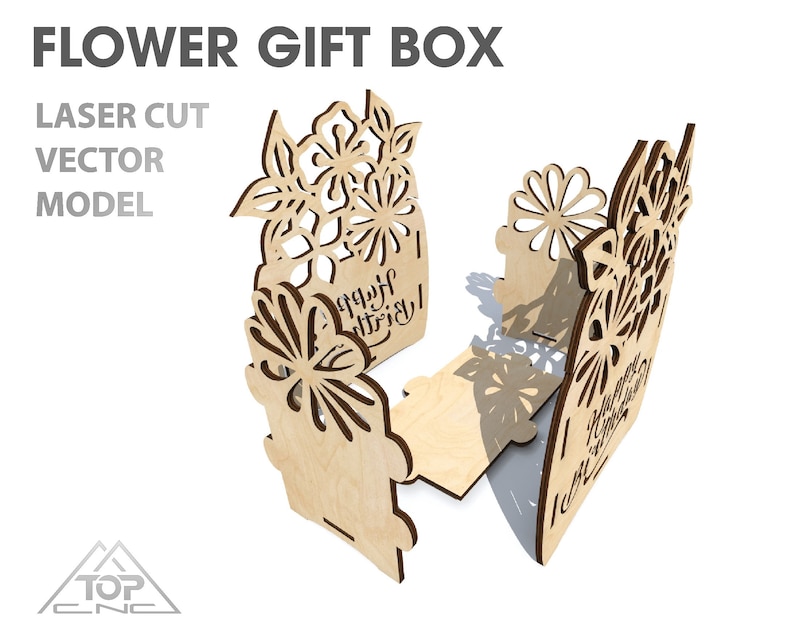 Download Flower gift box vector model SVG DXF Ai CDR eps Laser | Etsy
