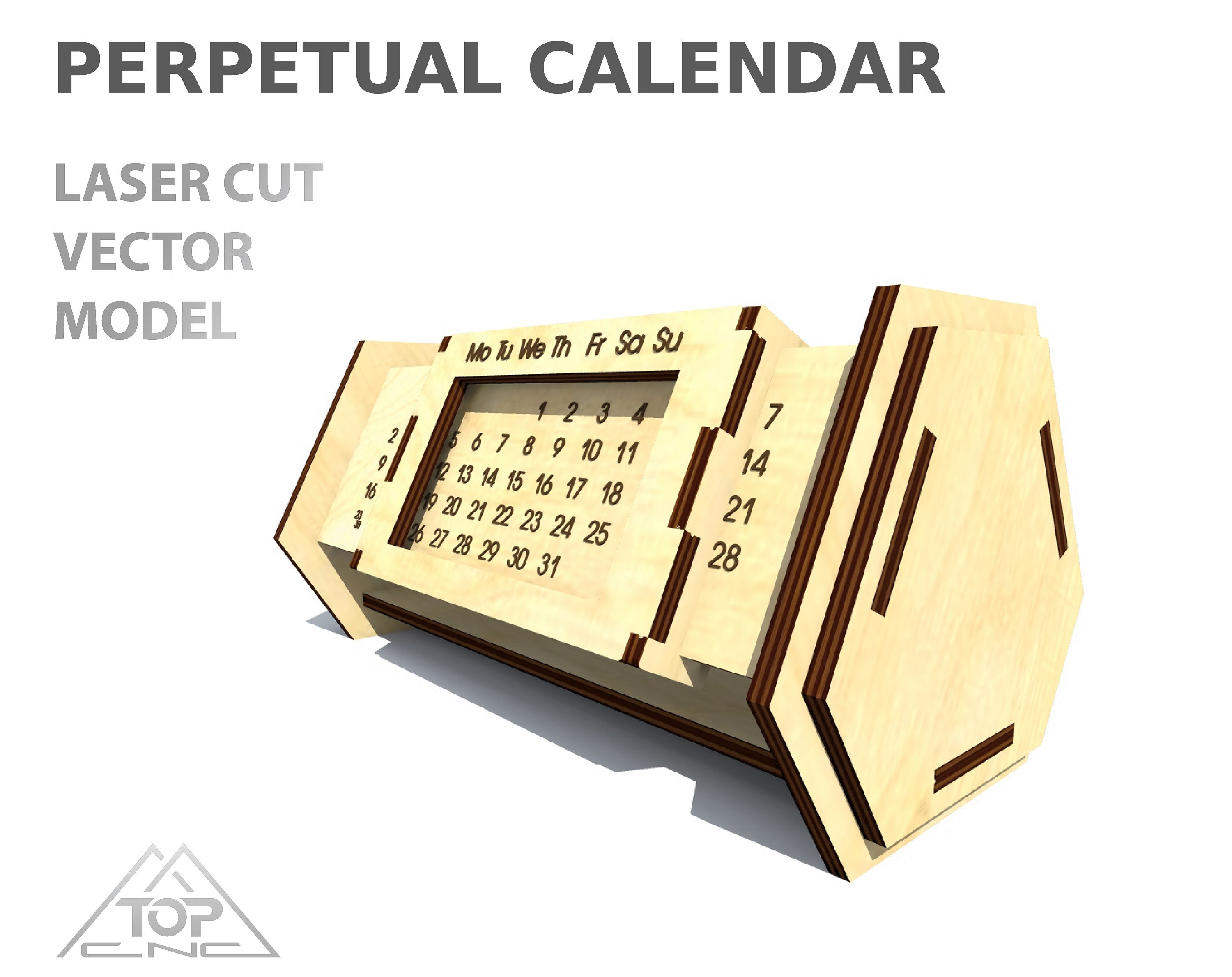 Perpetual calendar Calendar laser cut vector model Perpetual Etsy