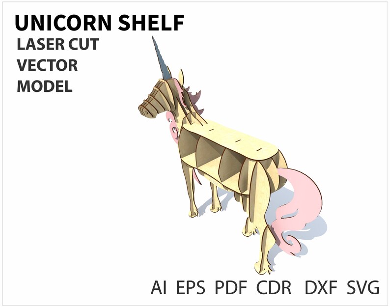 animal decor CNC files Wood shelf Unicorn shelf decor diy shelf Vector model for cnc laser and router cutting unicorn gift