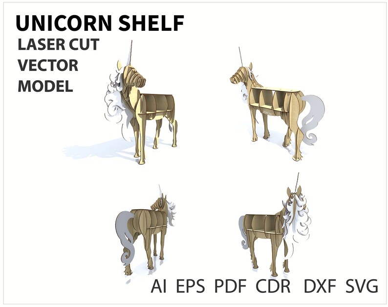 animal decor CNC files Wood shelf Unicorn shelf decor diy shelf Vector model for cnc laser and router cutting unicorn gift