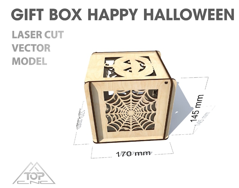 Wooden box Halloween. Laser cut vector model. Instant Etsy