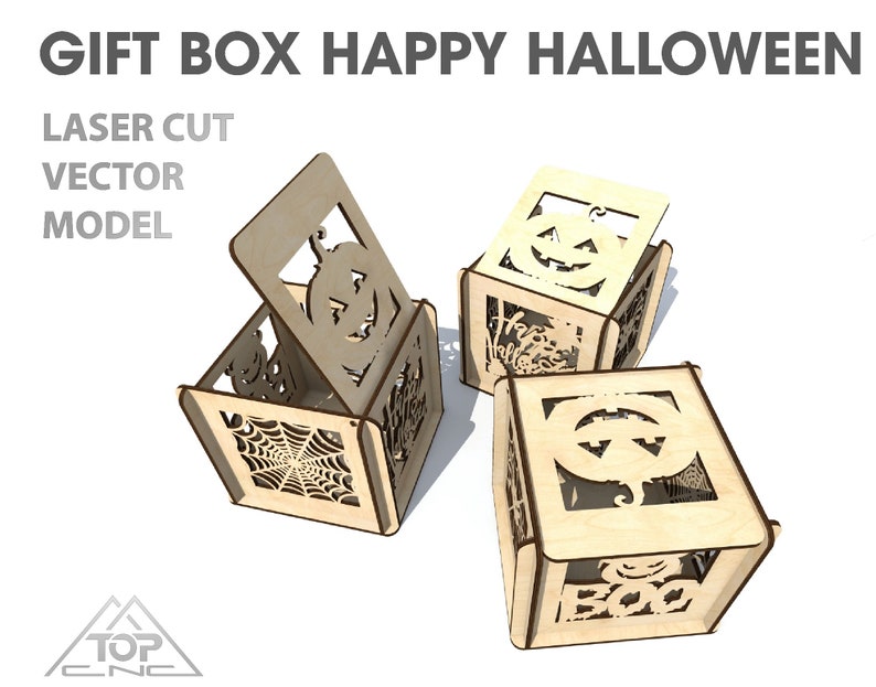 Wooden box Halloween. Laser cut vector model. Instant Etsy