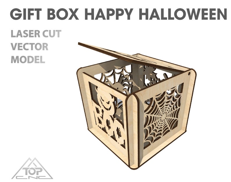Wooden box Halloween. Laser cut vector model. Instant Etsy