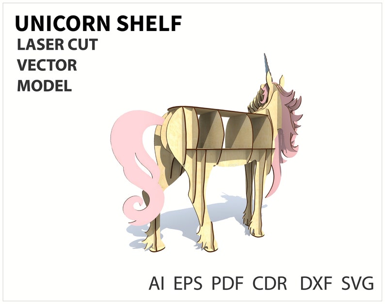 animal decor CNC files Wood shelf Unicorn shelf decor diy shelf Vector model for cnc laser and router cutting unicorn gift