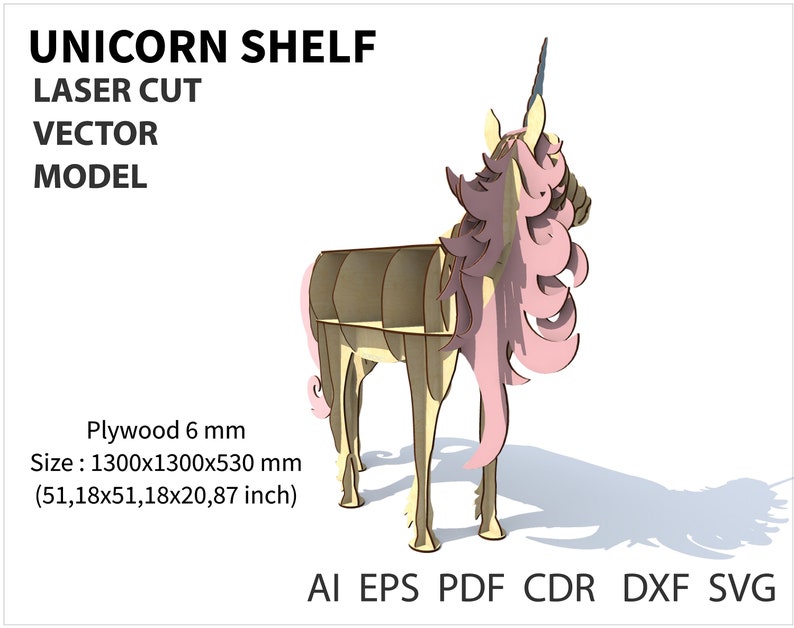 animal decor CNC files Wood shelf Unicorn shelf decor diy shelf Vector model for cnc laser and router cutting unicorn gift