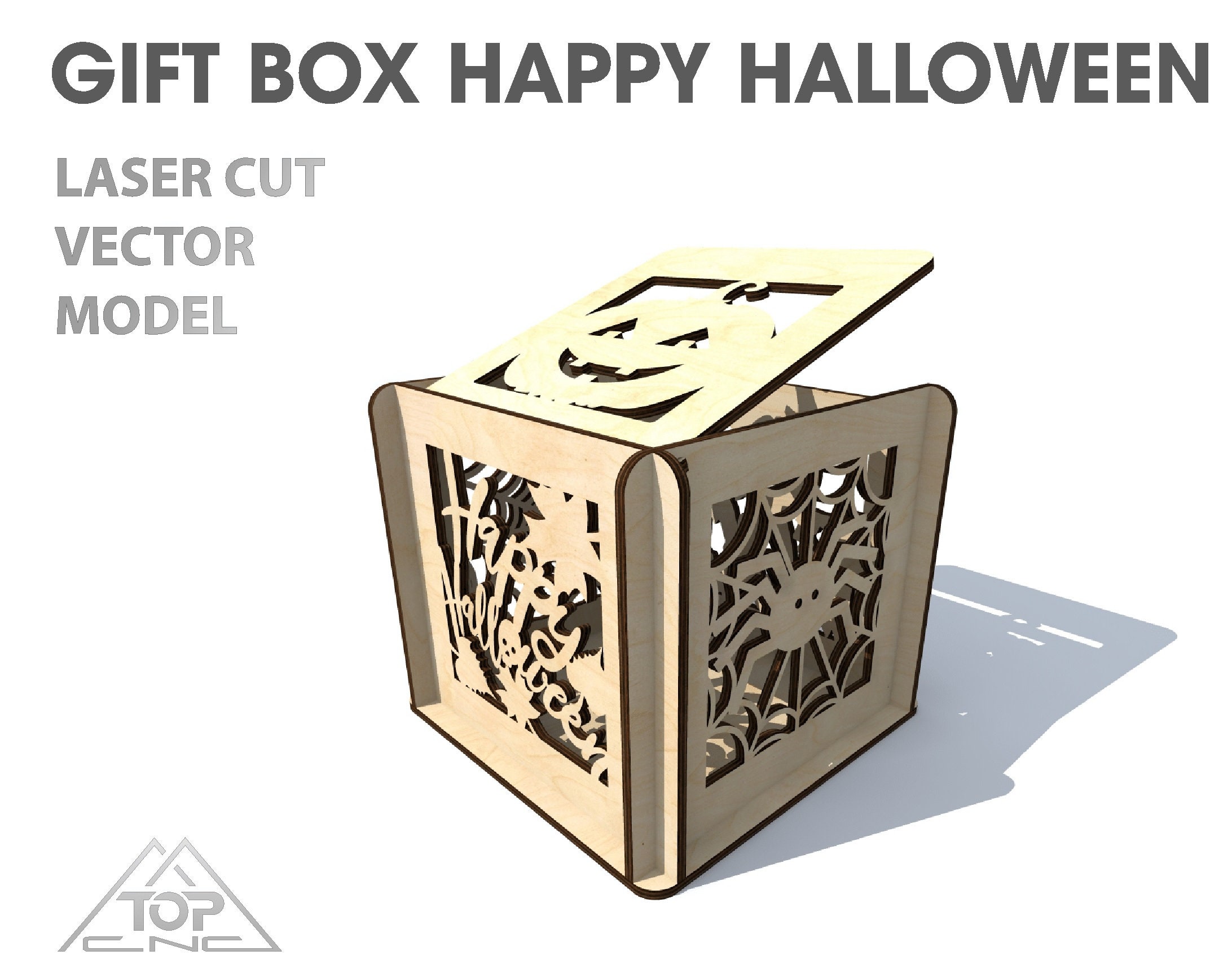 Wooden box Halloween. Laser cut vector model. Instant Etsy
