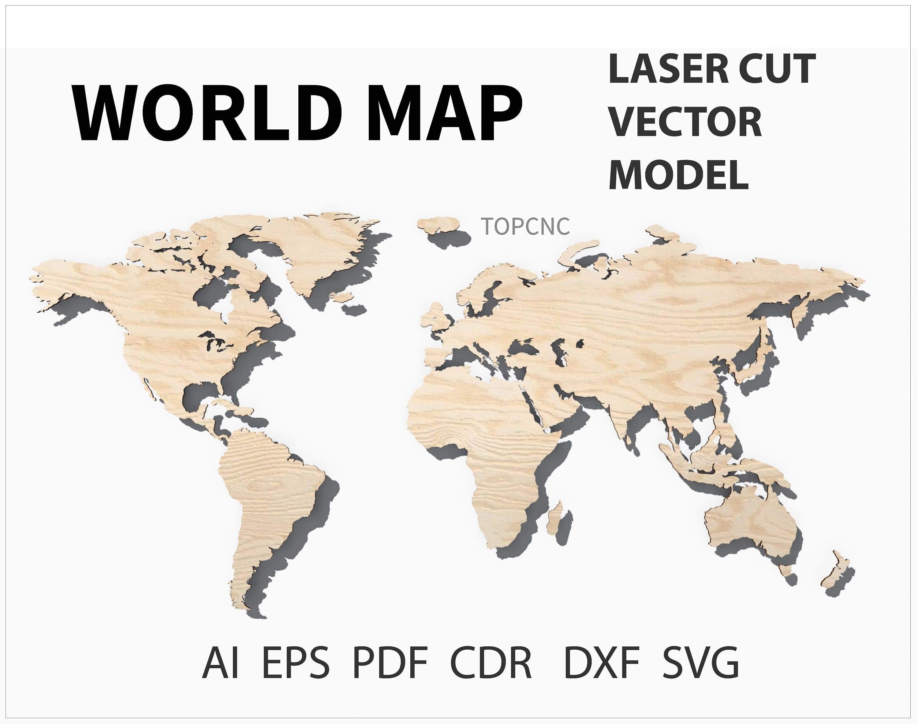 Download World map laser cut file world map vector digital download | Etsy