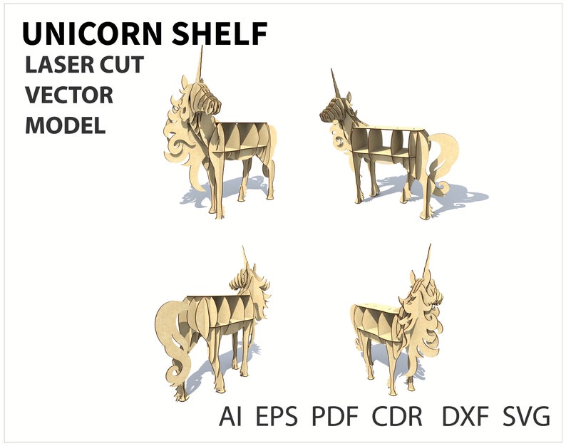 animal decor CNC files Wood shelf Unicorn shelf decor diy shelf Vector model for cnc laser and router cutting unicorn gift