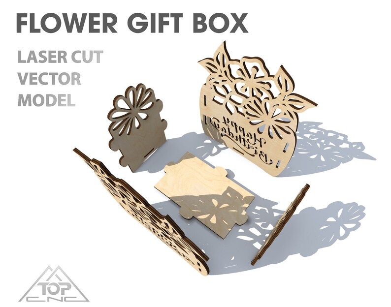 Download Flower gift box vector model SVG DXF Ai CDR eps Laser | Etsy