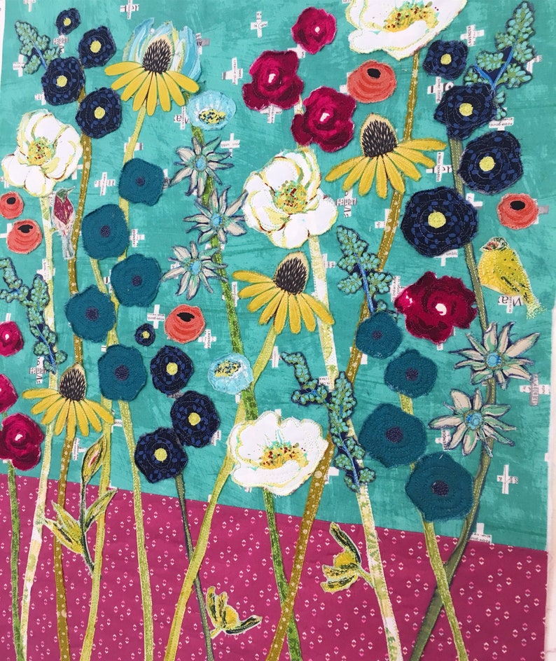 Handmade Fabric Collage Bouquet/wall Hanging/wall Art/art Etsy