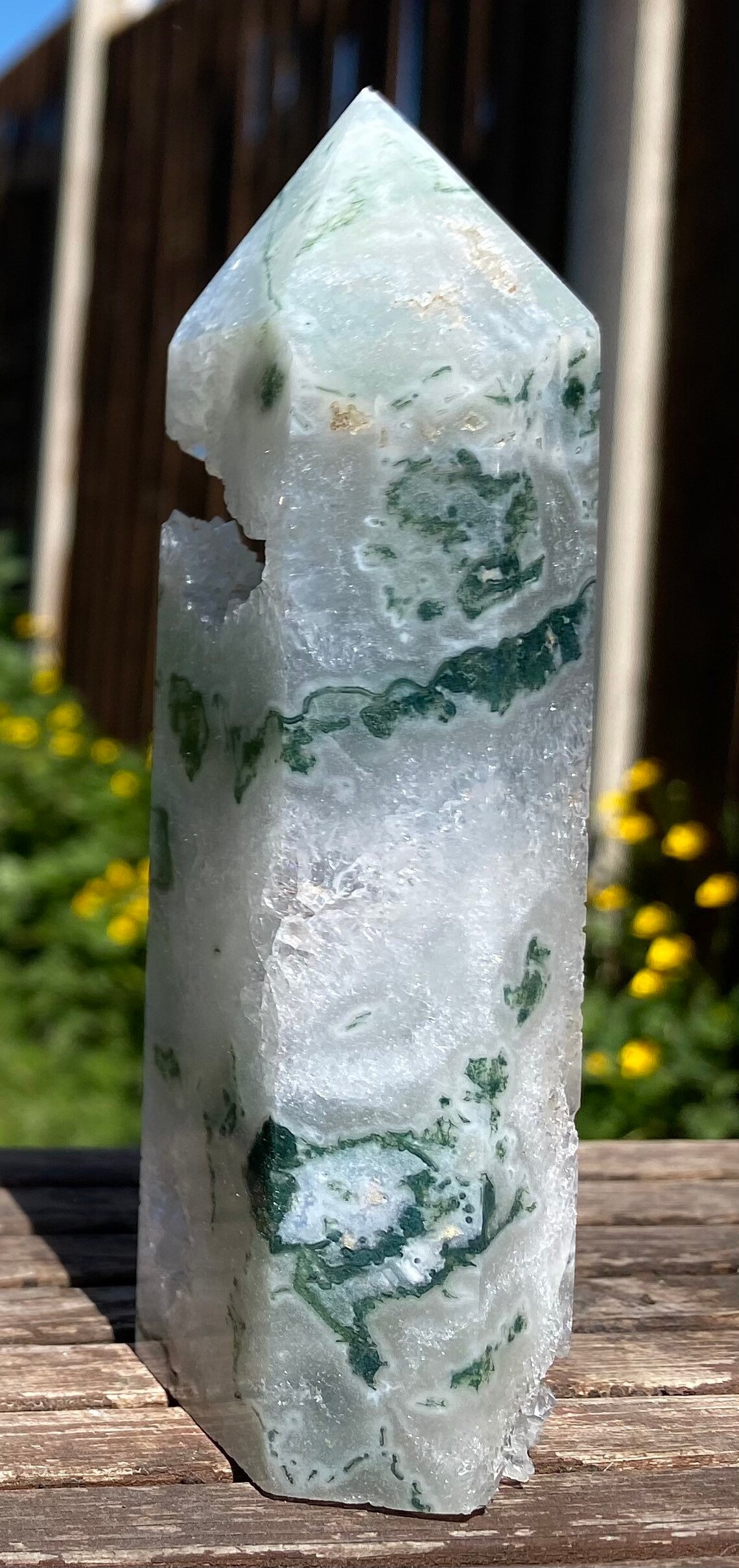Moss agate tower with amazing druzy | Etsy
