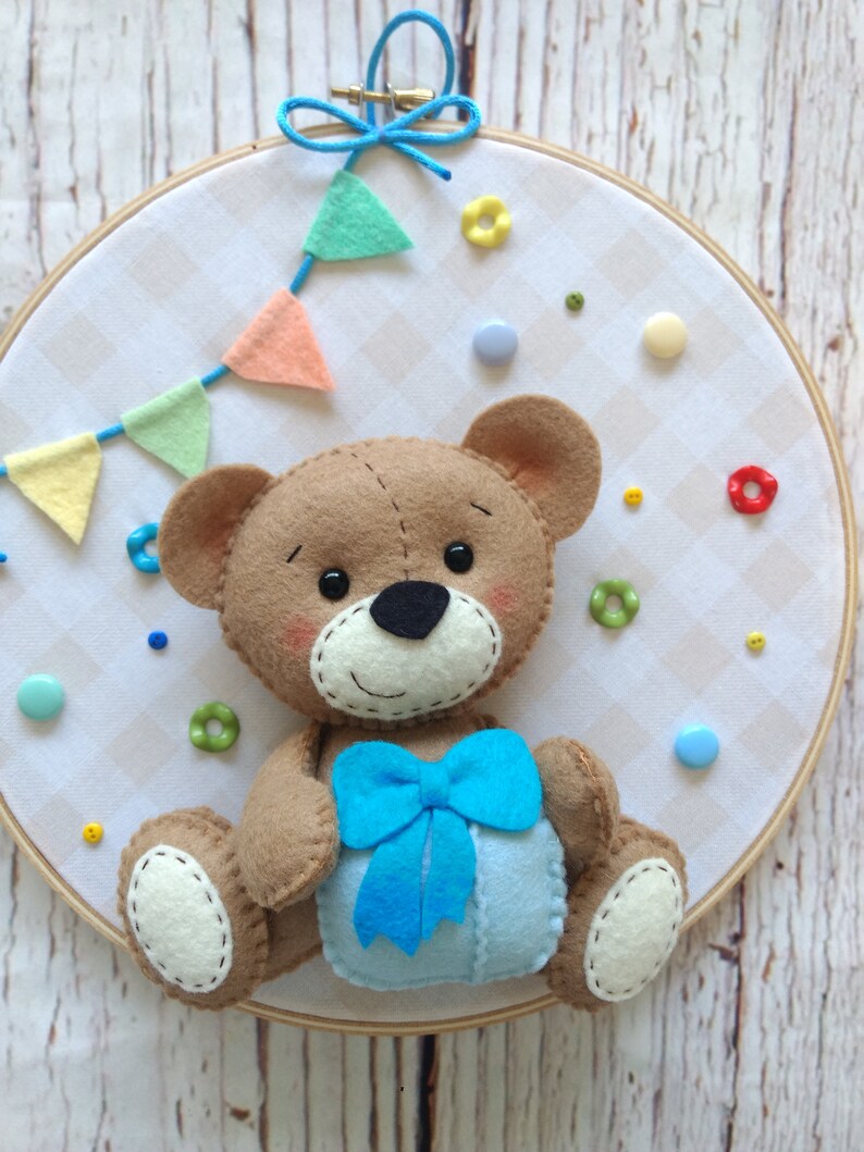3D felt wall decor Felt bear art hoop Felt nursery wall art Etsy