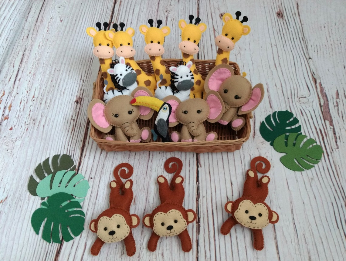 Felt animals Safari animals Stuffed animals Felt decor Jungle Etsy