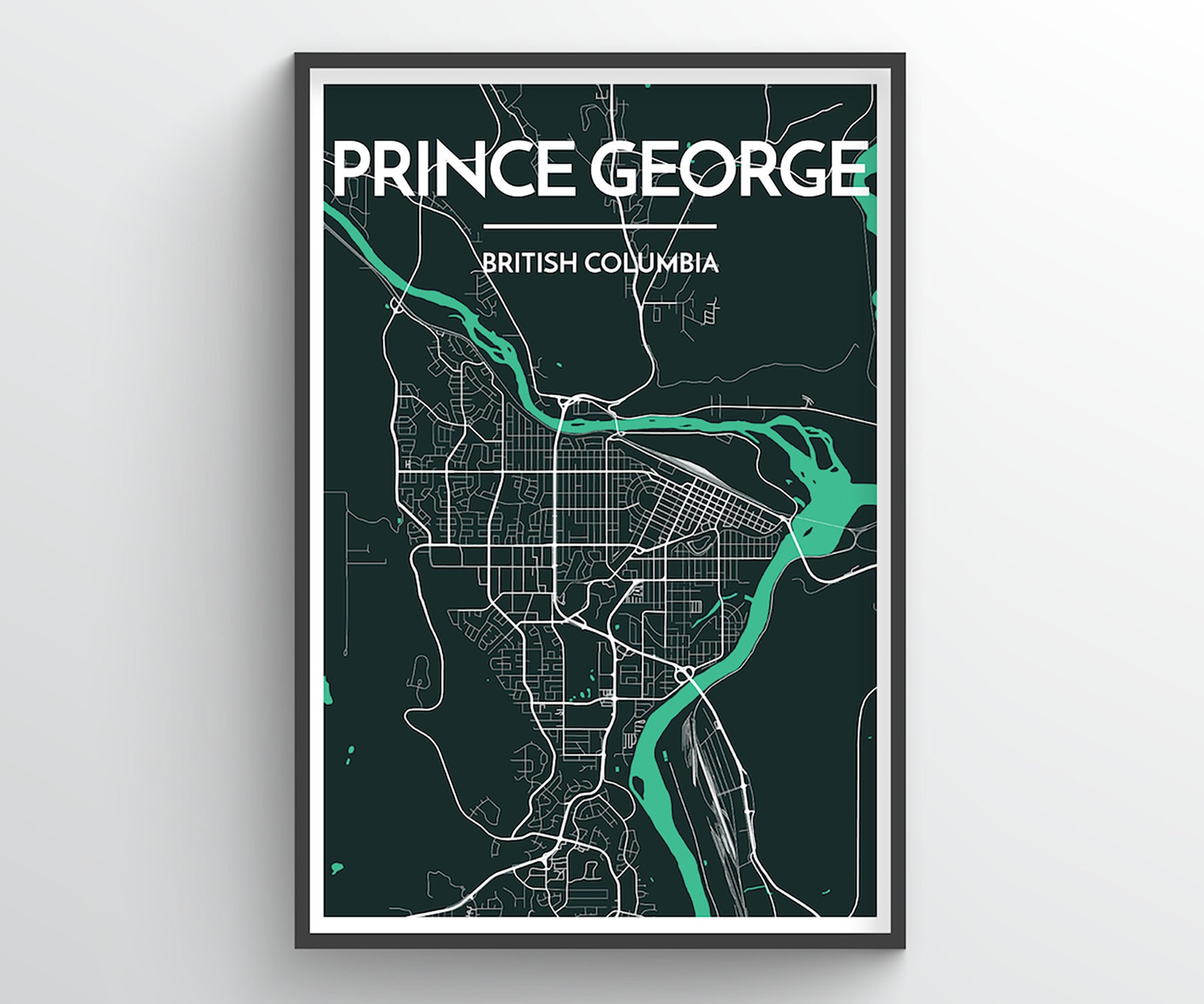 Map Of Prince George Prince George British Columbia City Map Print // Home | Etsy Australia