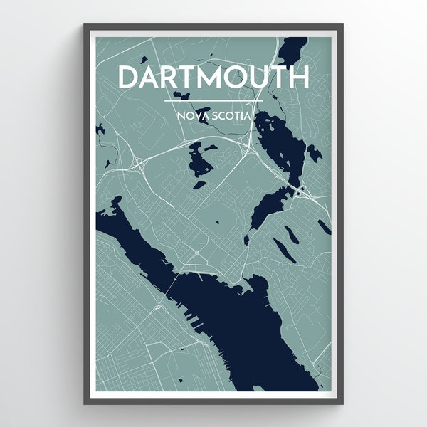 Dartmouth, Nova Scotia - City Map Print // modern minimalist art design home office decor, map art, city map poster, any custom city print