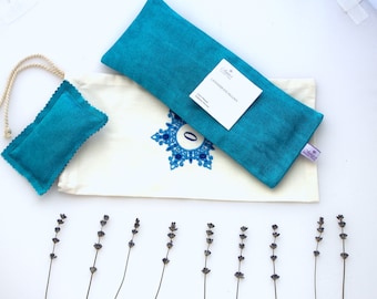 Luxurious Silk Lavender Eye Pillow Turquoise Uzbek Ikat Silk with Lavender Sachet Personalized Embroidered Bag  Relaxing Spa Yogi Gift Idea