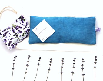 Lavender Eye Pillow Sky Blue Uzbek Ikat Silk with Lavender Sachet and Personalized Embroidered Bag Housewarming Relaxing Spa Yogi Gift Idea
