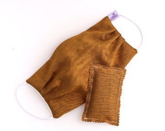 Washable Silk Face Mask  Golden doubled with of 100% cotton fabric Pocket for filter Lavender Sachet with Calming Aroma