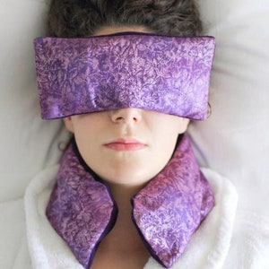 Relajante almohada de cuello de lavanda púrpura bordado metálico caja extraíble, regalo para ella, idea de regalo de spa en casa para mujer