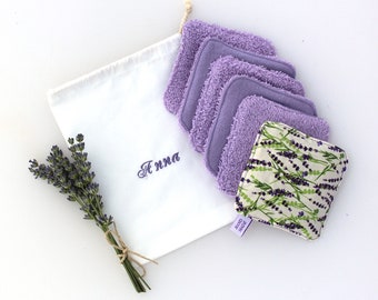 Personalized Reusable Cotton Rounds Cotton Pads with Washing Bag Cotton Washable Face Wipes with Calming Lavender Sachet Sustainable Gift