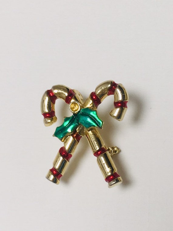 Candy Cane, Candy Cane Pin, Candy Cane Jewelry, Candy Canes with Holly Pin, Christmas Pin, Christmas Brooch