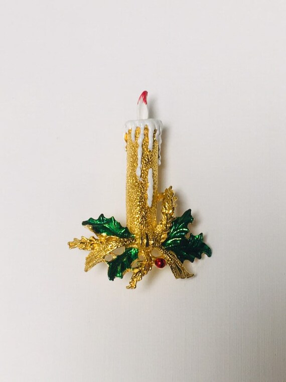 Candle, Christmas Candle, Holly, Christmas Holly, Christmas Jewelry,  Christmas Candle Pin with Holly