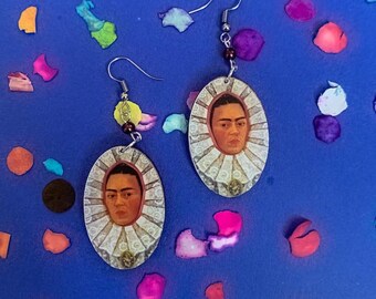 White Lace Handmade Wooden Frida-Inspired Earrings from Oaxaca, Mexico