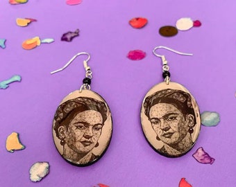 Black and White Geometric Handmade Wooden Frida-Inspired Earrings from Oaxaca, Mexico