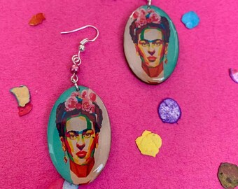 Artsy Paint Handmade Wooden Frida-Inspired Earrings from Oaxaca, Mexico