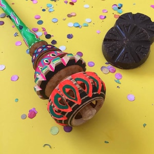 Handmade and Hand Painted Mexican Chocolate Molinillo, Plastic-Free Kitchen
