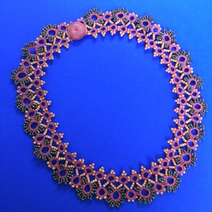 Handmade tatting necklace, lace collar, beaded tatting jewelry, filigree tatting jewelry, coral jewelry