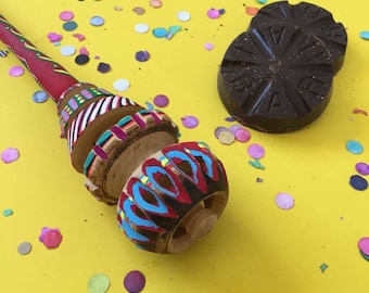 Handmade and Hand Painted Mexican Chocolate Molinillo, Plastic-Free Kitchen