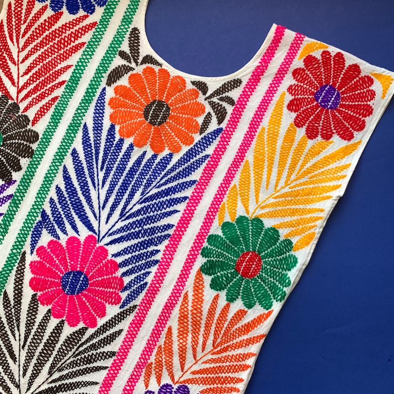 Colorful Jalapa De Diaz Hand Embroidered Oaxaca Huipil // - Etsy