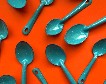 Blue Enamel Serving Spoons Made in Mexico, Zero Waste, Reusable Camping Utensils / SOLD INDIVIDUALLY or Set of 3