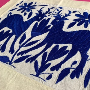 Animalitos Royal Blue Hand Embroidered Otomi Pillowcase // Made in Mexico // Colorful Otomi Embroidery