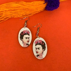 White and Pink Geometric Handmade Wooden Frida-Inspired Earrings from Oaxaca, Mexico